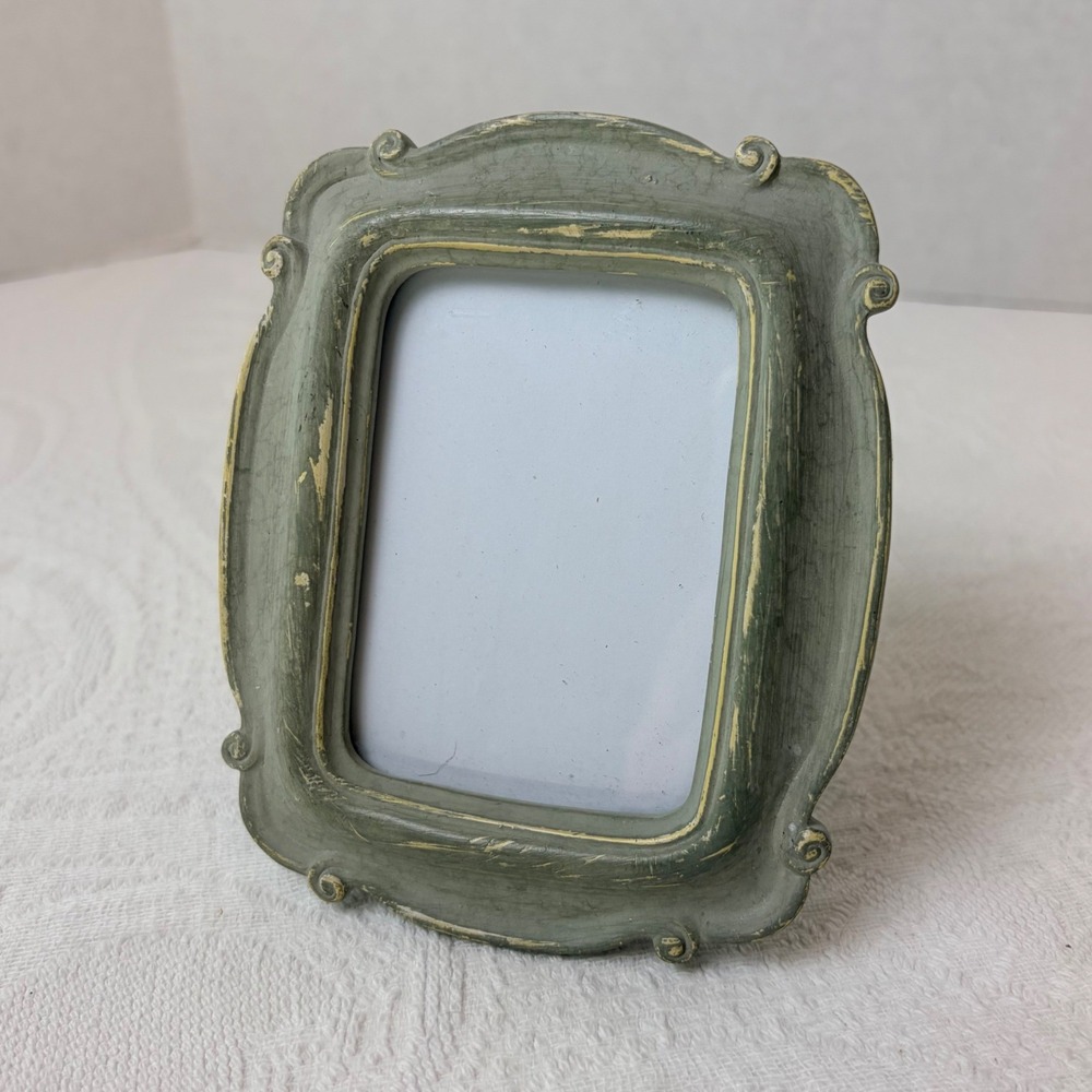 Vintage Style Distressed Sage Green Ornate Picture Frame 2.5x3.5 Tabletop Decor